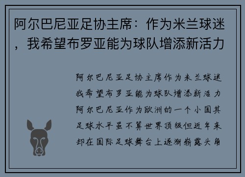 阿尔巴尼亚足协主席：作为米兰球迷，我希望布罗亚能为球队增添新活力